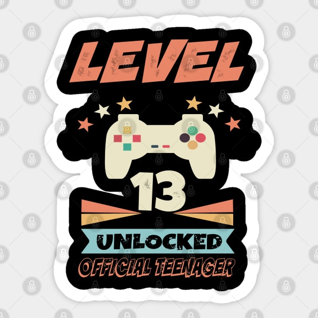 Official Teenager 13th Birthday Gift Level 13 Unlocked Sticker by TabbyDesigns